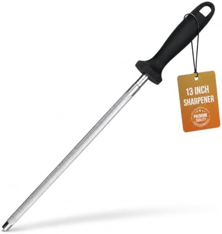 Knife Sharpener Rod, 13 Inch Carbon Steel Honing Rod for Kitchen Knives