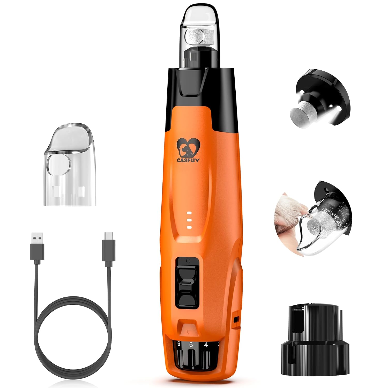 Casfuy New 6-Speed Dog Nail Grinder - Whisper Quiet Safe Pet Nail Trimmers